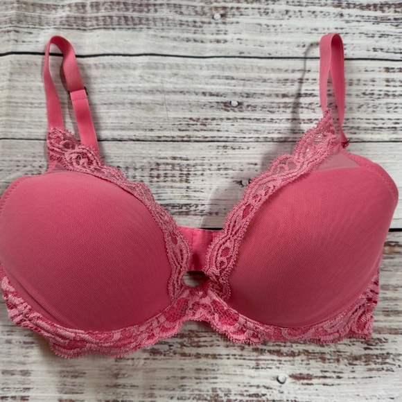 Natori Feathers Underwire Contour Plunge Bra Eletric Pink / hot pink 32D - Picture 2 of 6